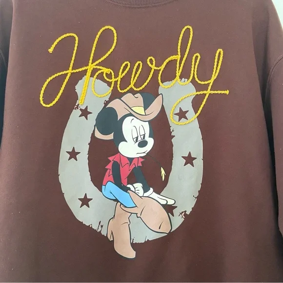 Disney Mickey Mouse Cowboy Pullover Crew Sweatshirt Size M Western Horseshoe - Picture 2 of 12